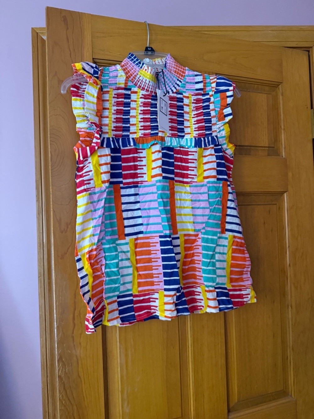 THML Multicolor Striped Smocked Neck Tank Top